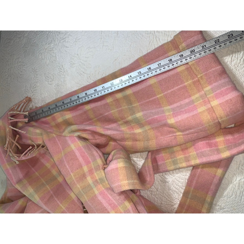 LoveShackFancy Harrison Wrap Jacket Oakwood Pink Plaid Fringe Wool Coat XS/S - Picture 9 of 10